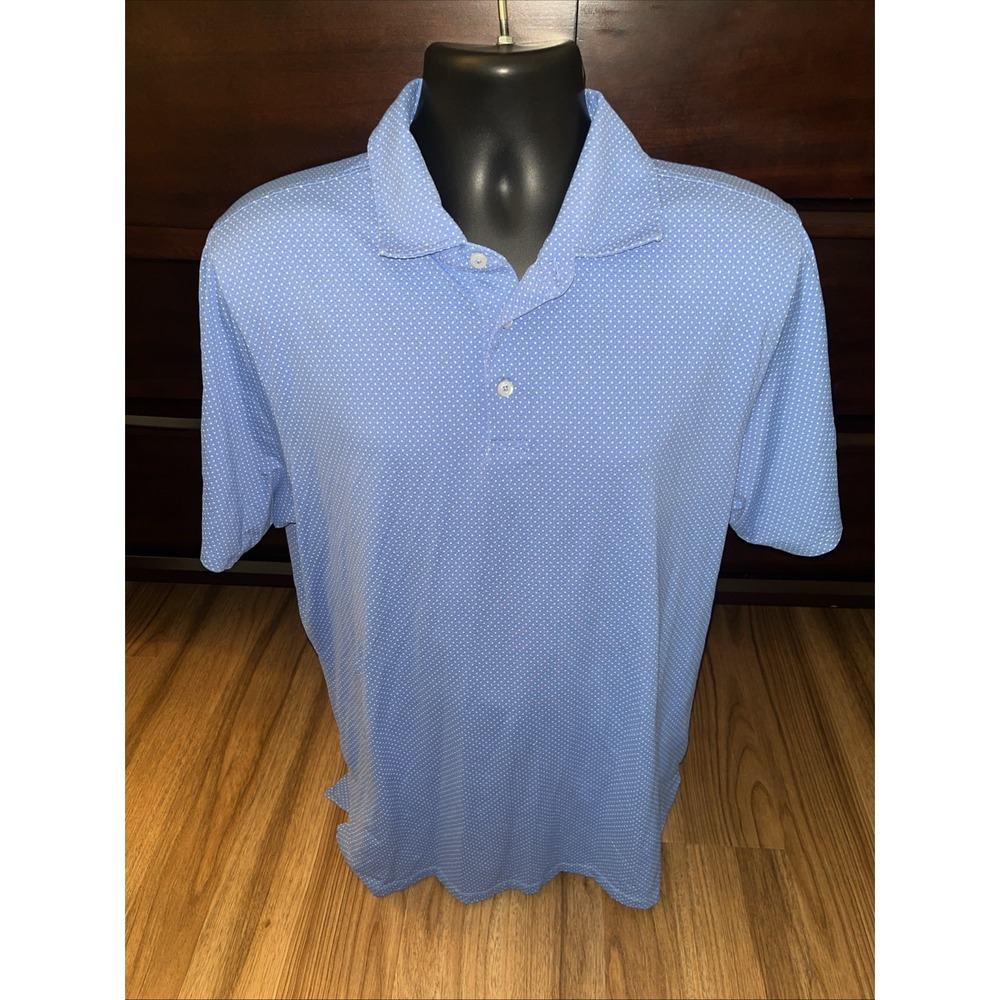 Draddy Sport Men's Polo Shirt Size Large Blue With White Dots Short Sleeve - Picture 1 of 8